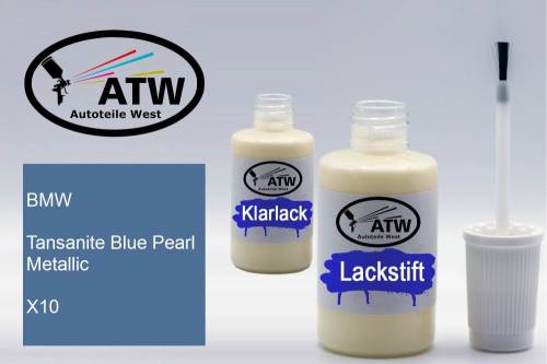 BMW, Tansanite Blue Pearl Metallic, X10: 20ml Lackstift + 20ml Klarlack - Set, von ATW Autoteile West.